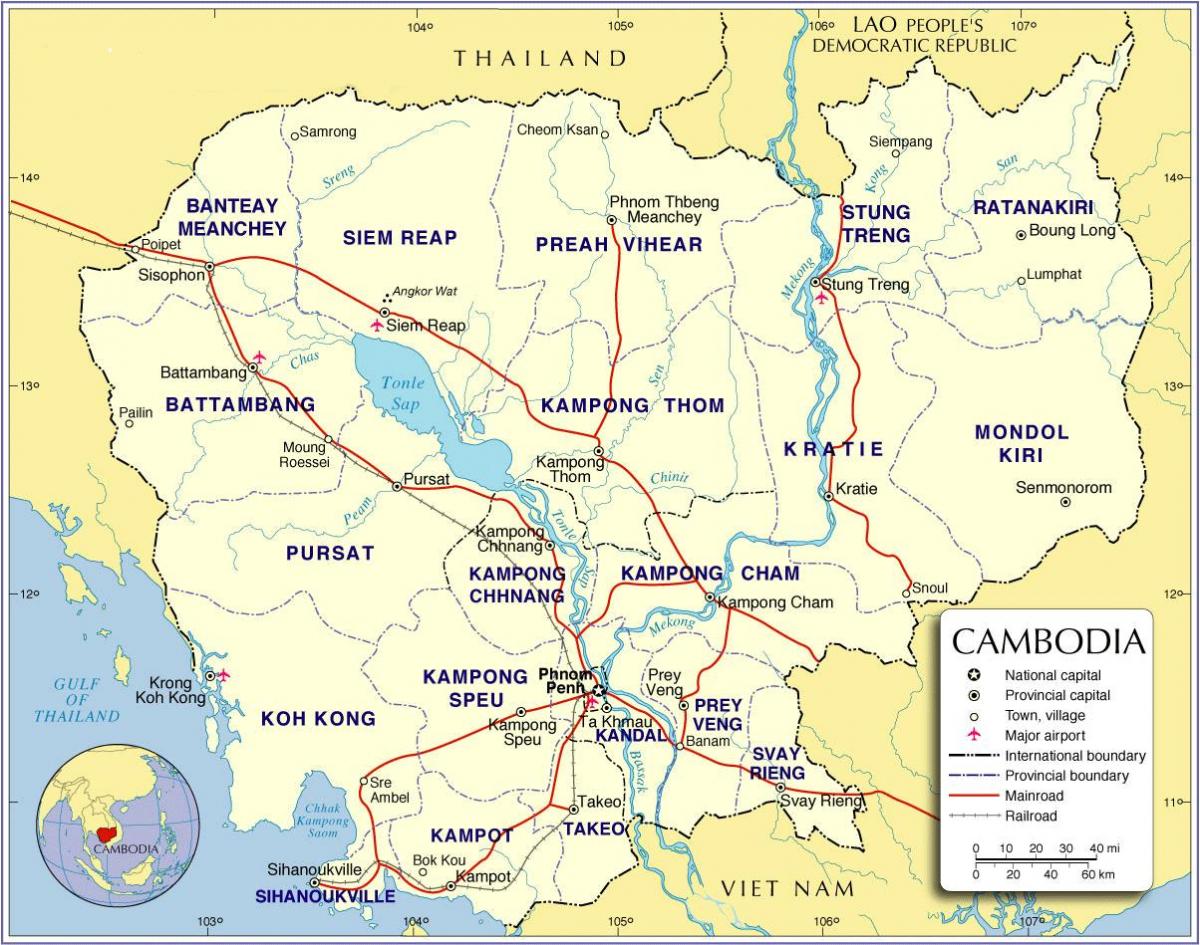 지도 캄보디아의 도로